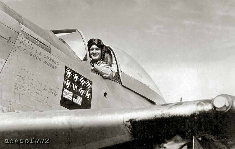 Lou Curdes in the cockpit of his P-51 "Bad Angel"