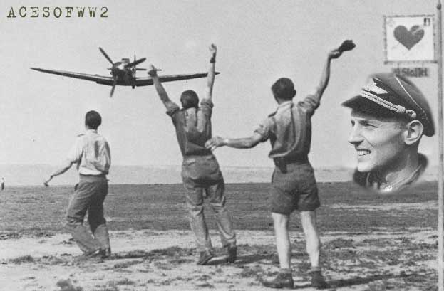 Hartmann does a wing-dipping flyby on his return after achieving his 300th kill